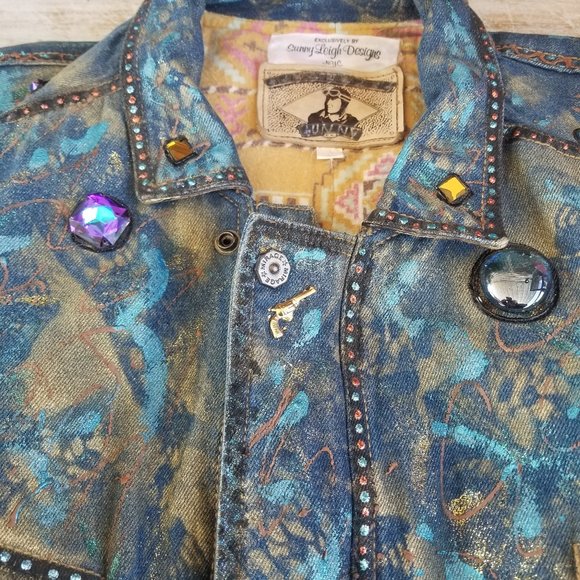 Hand Painted Denim Jacket Horse NYC 80s Vintage XL - Picture 6 of 8